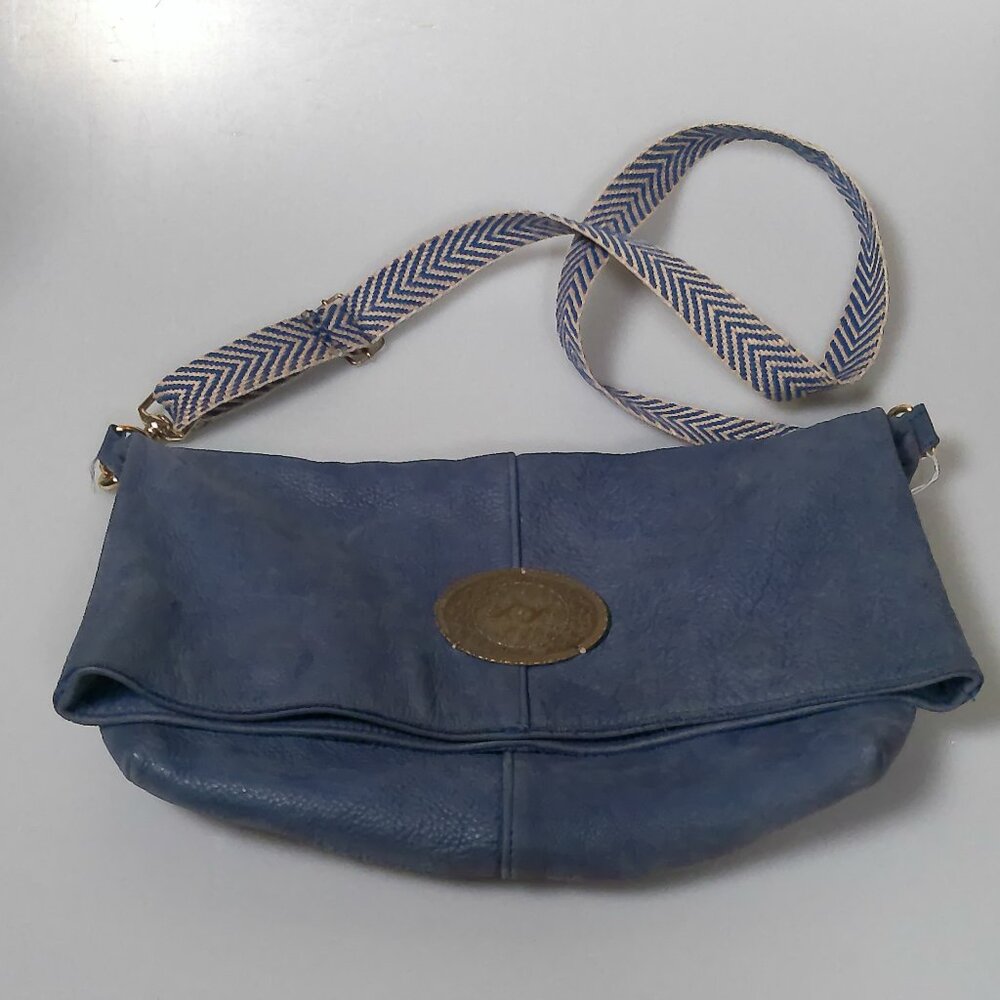 SLP Sous Les Pavés Paris Blue Leather Boho Shoulder Crossbody Bag Medallion